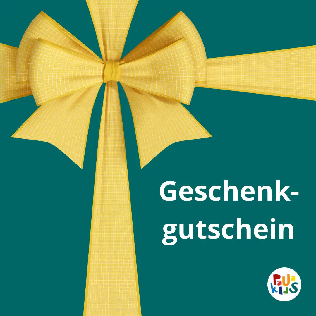 Grüner Hintergrund mit gelber Schleife und Text: Geschenkgutschein