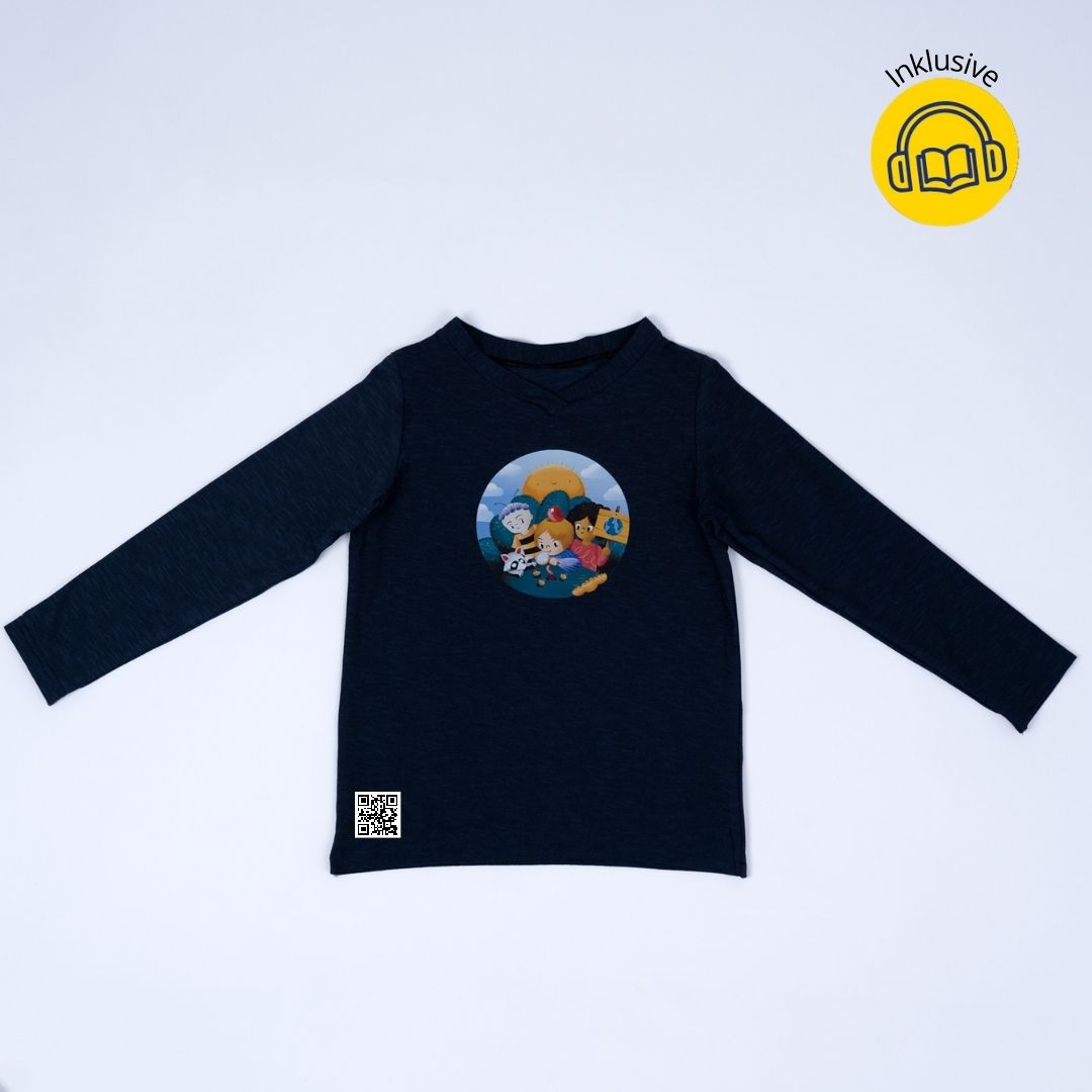 Marineblaues pauakids Longsleeve für Kinder mit Hörbuch