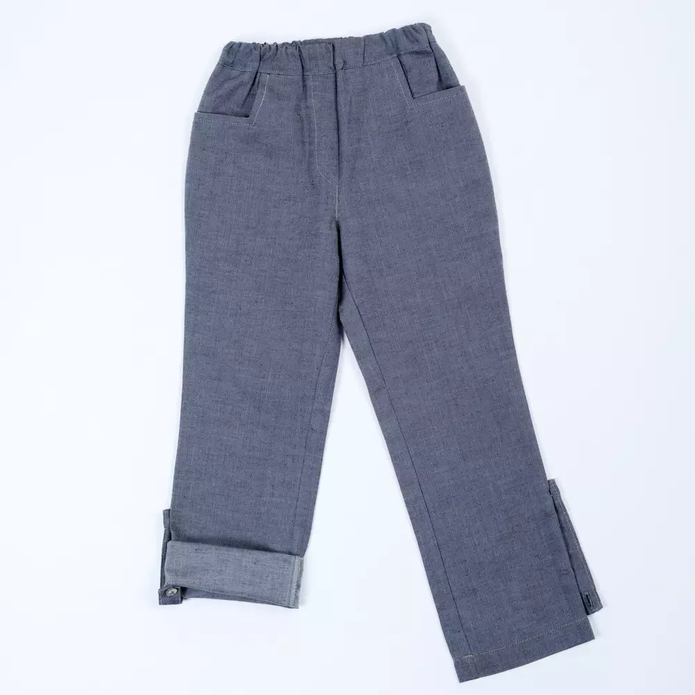 pauakids Mitwachs-Hose grau, ein Bein hochgekrempelt