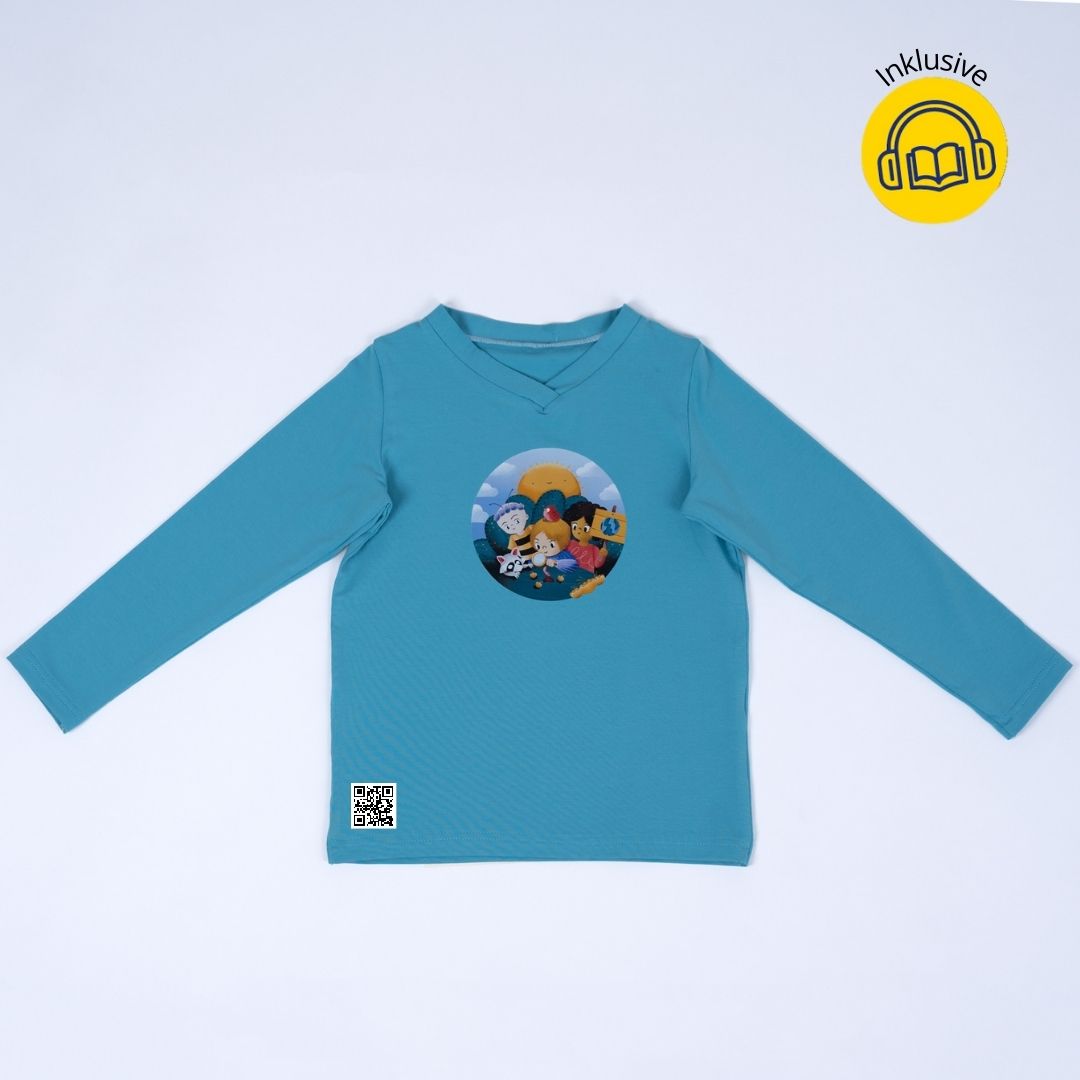 pauaStory-Shirt: blaues Langarmshirt für Kinder mit Hörbuch