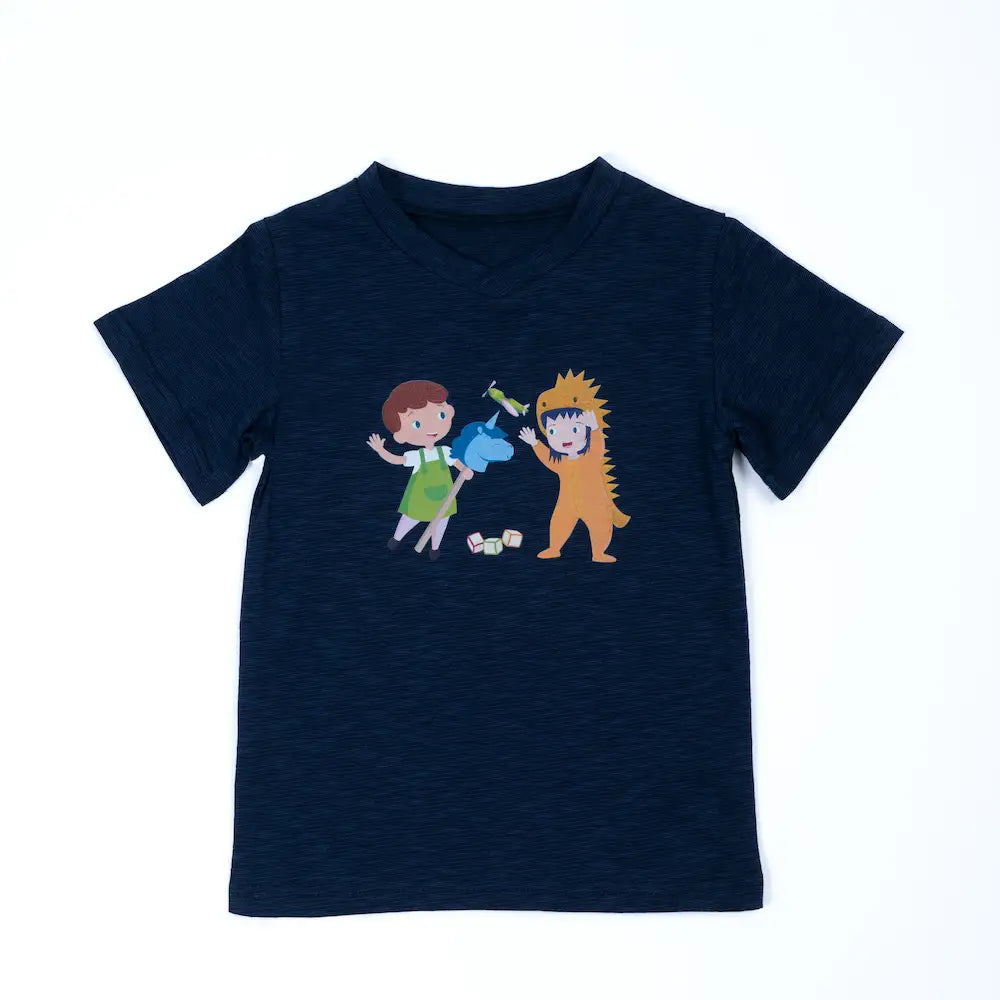 pauakids Shirt Frontansicht dunkelblaues Verkleiden-Motiv