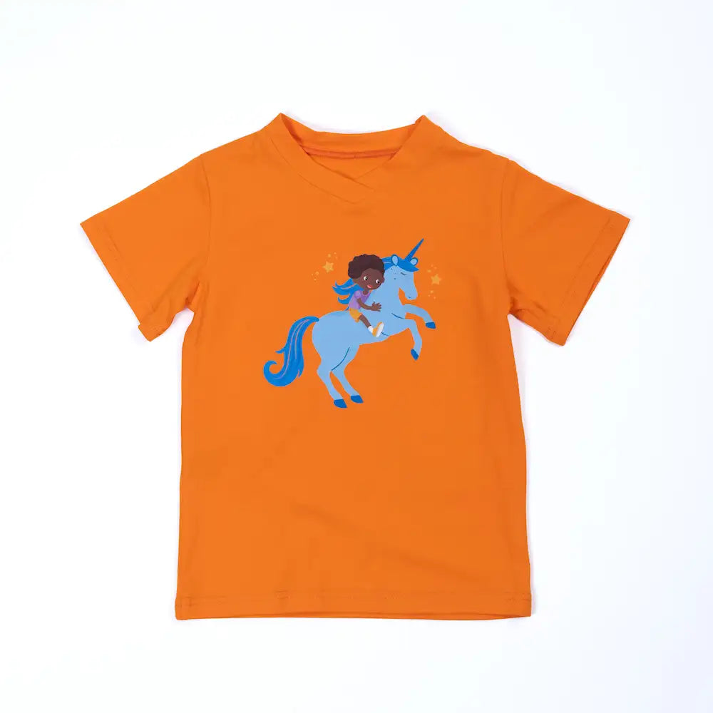 pauakids Shirt orange Einhörner für alle Vorderansicht