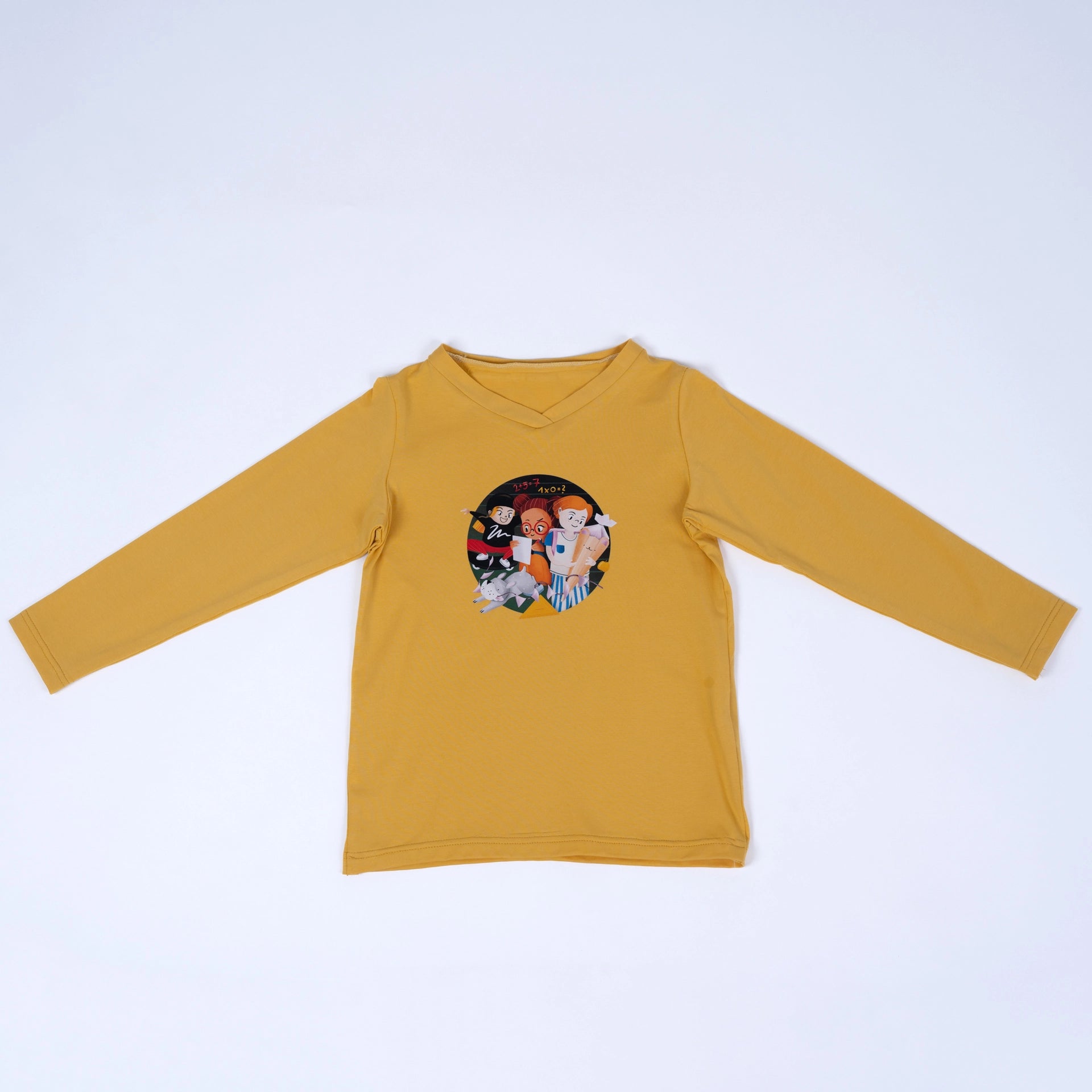 pauakids Unisex Langarmshirt in gelb mit Schul-Print