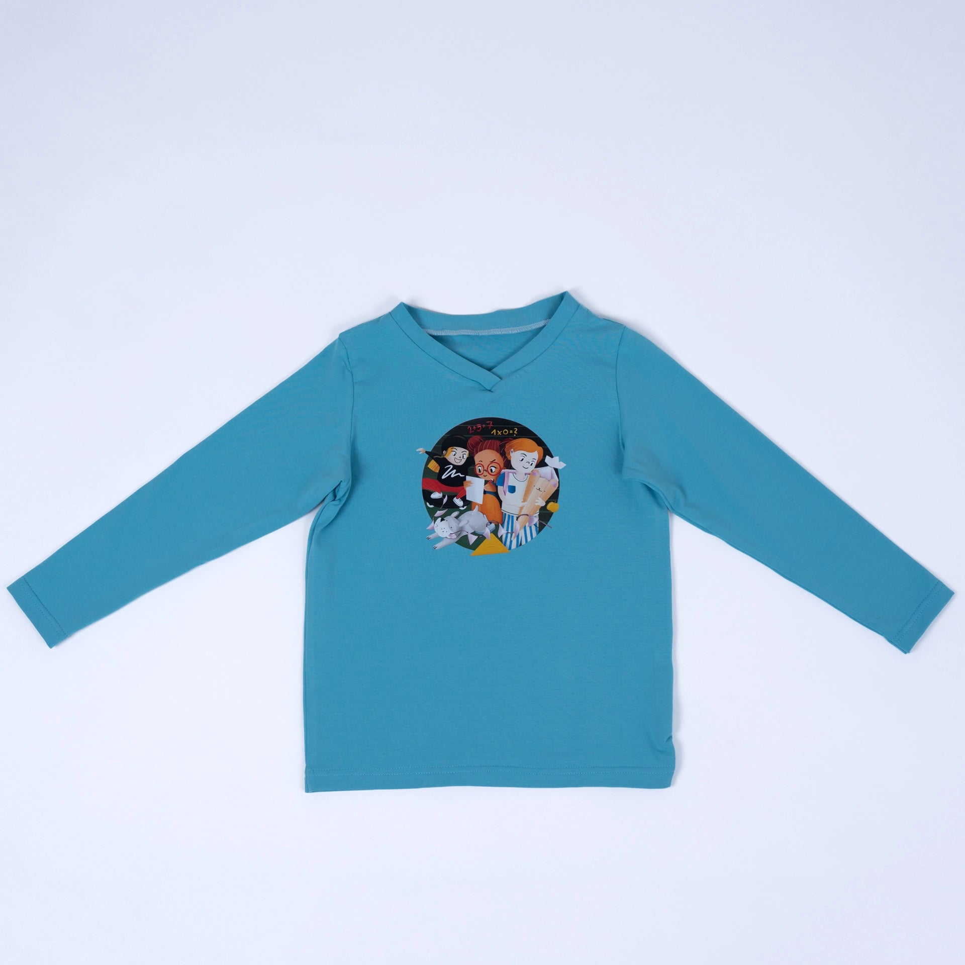 pauakids Unisex Langarmshirt in aqua mit Schul-Print