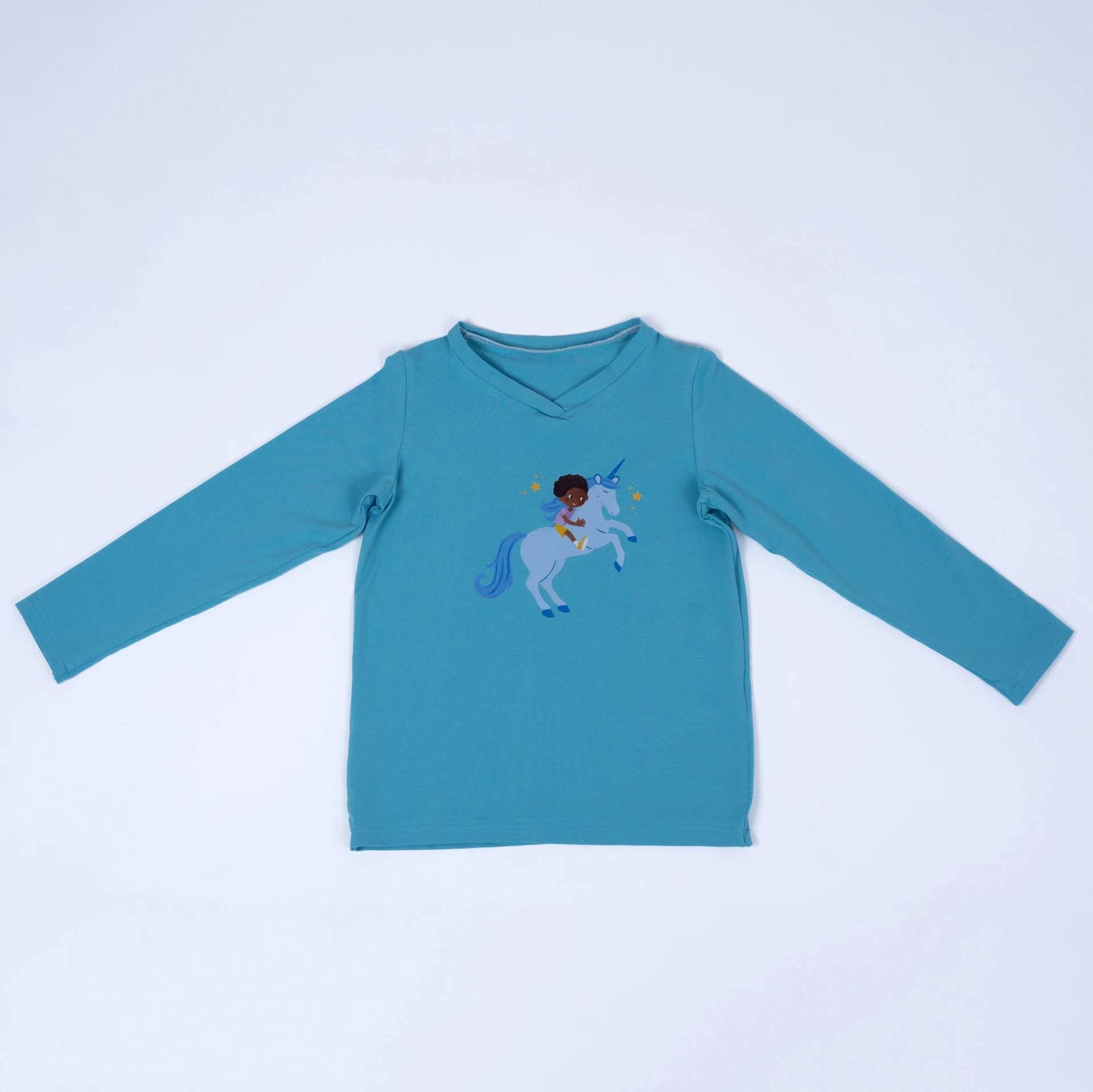 pauakids Unisex Longsleeve Einhörner für alle Frontansicht, aqua